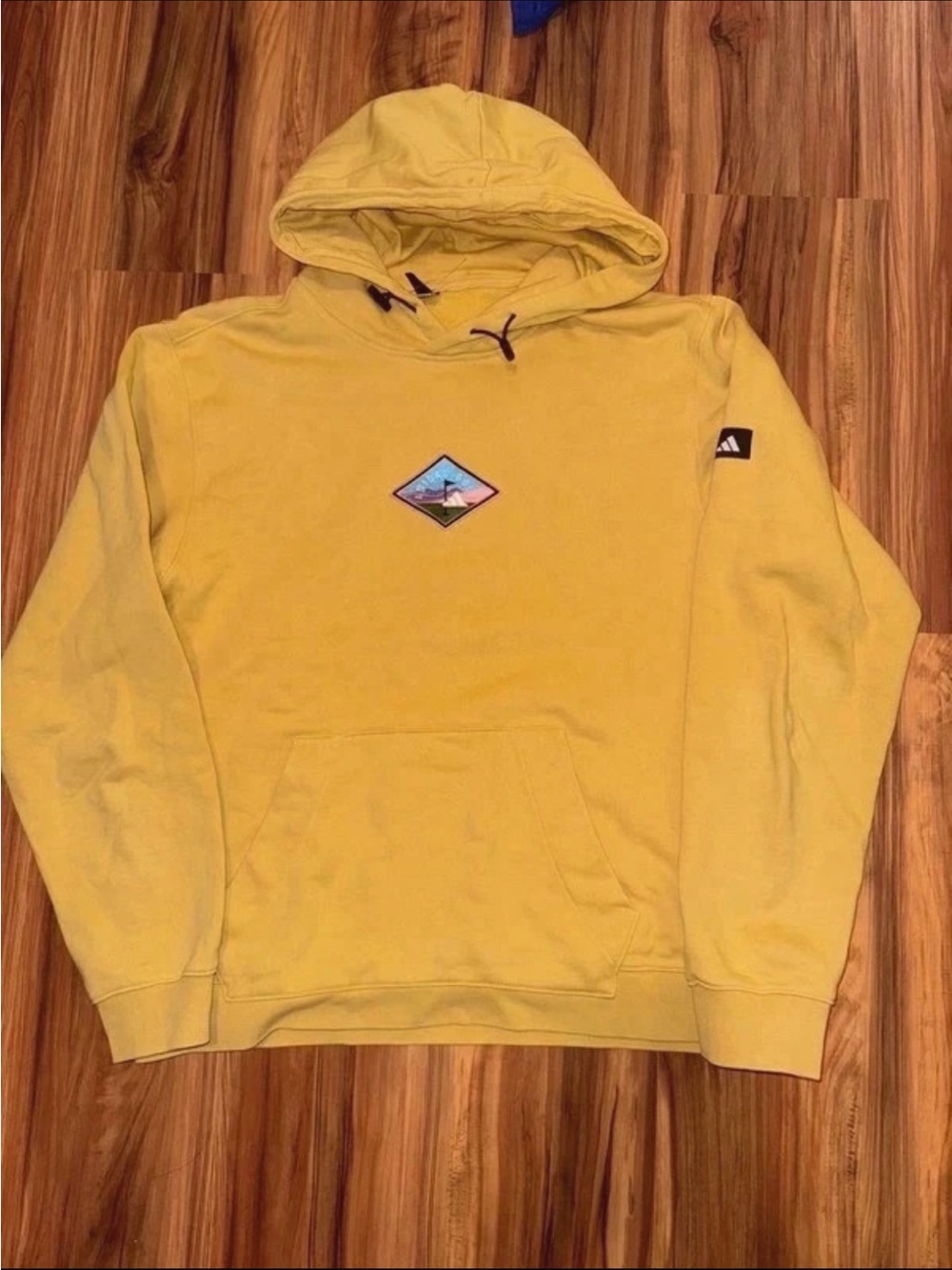 adidas Golf Yellow Pullover Hoodie with Chest Patch Y2K Inspired